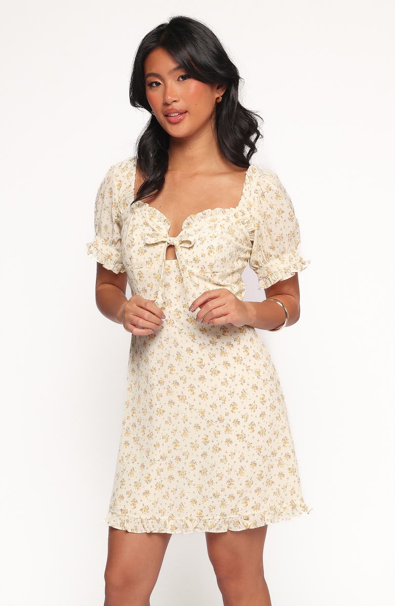 Petal & Pup Joss Floral Puff Sleeve Minidress, Alternate, color, Cream Yellow