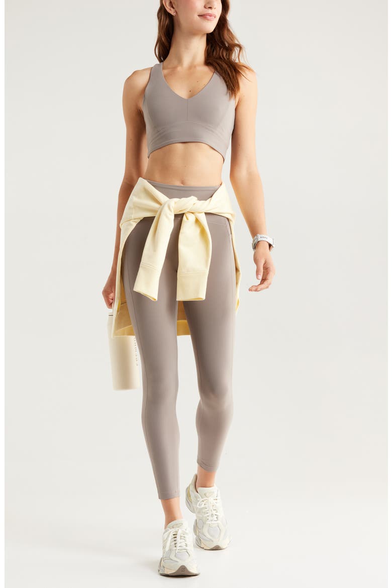 Studio Luxe V-Neck Racerback Sports Bra, Alternate, color, GREY ROCK