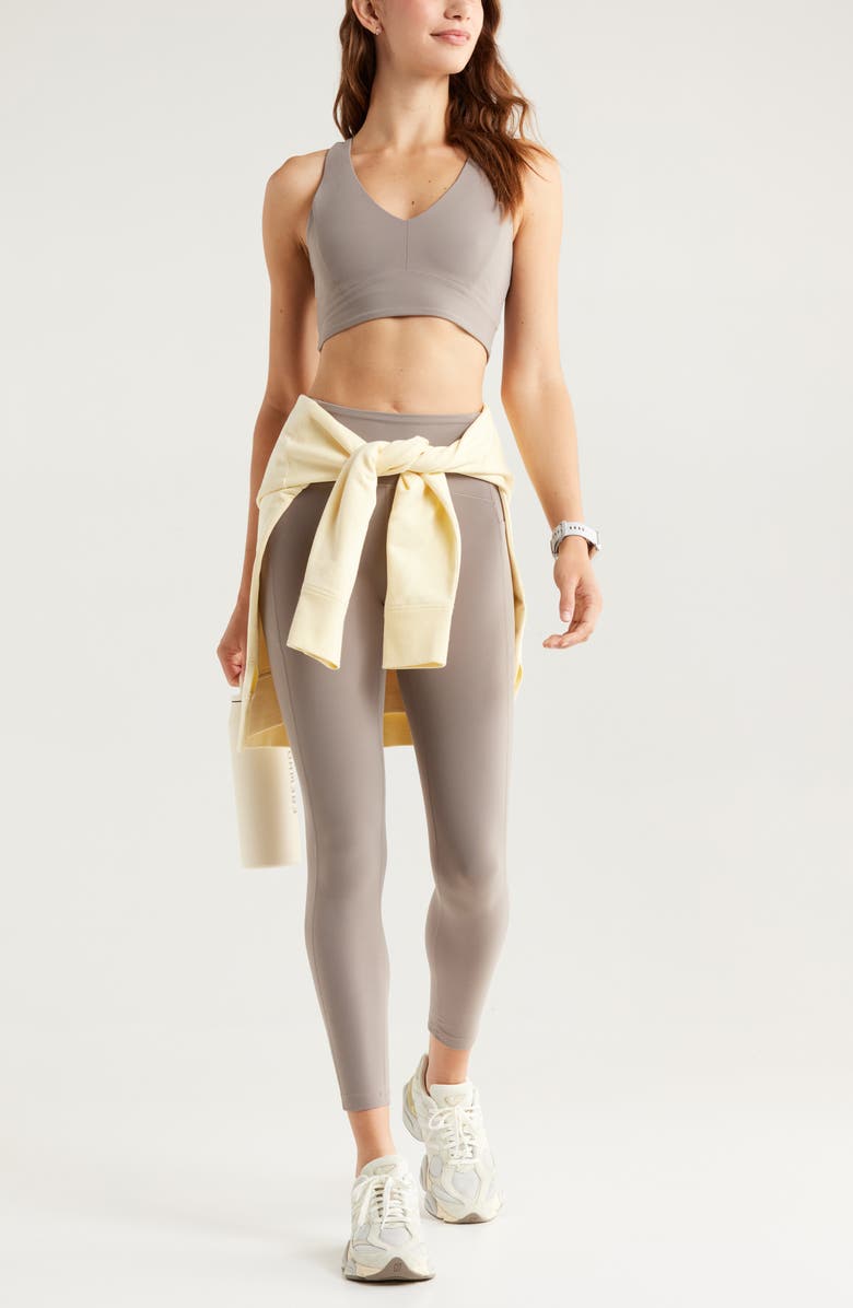 Zella Studio Luxe V-Neck Racerback Sports Bra, Alternate, color, Grey Rock