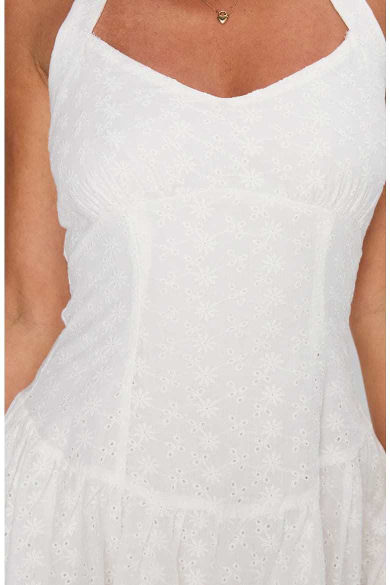 Kaesie Eyelet Halter Minidress, Alternate, color, WHITE