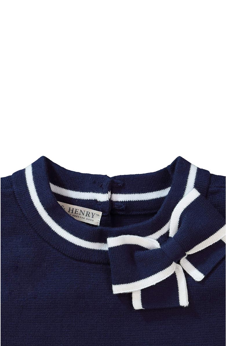 Hope & Henry Baby Girls' Milano Tipped Short Sleeve Sweater, Infant, Alternate, color, Navy With White Tipping