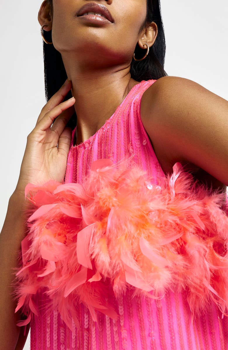 River Island Feather Detail Sequin Shift Dress, Alternate, color,