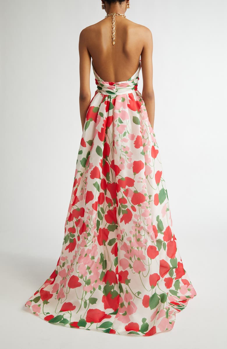 Carolina Herrera Chain Strap Floral Silk Gazar Halter Gown, Alternate, color,