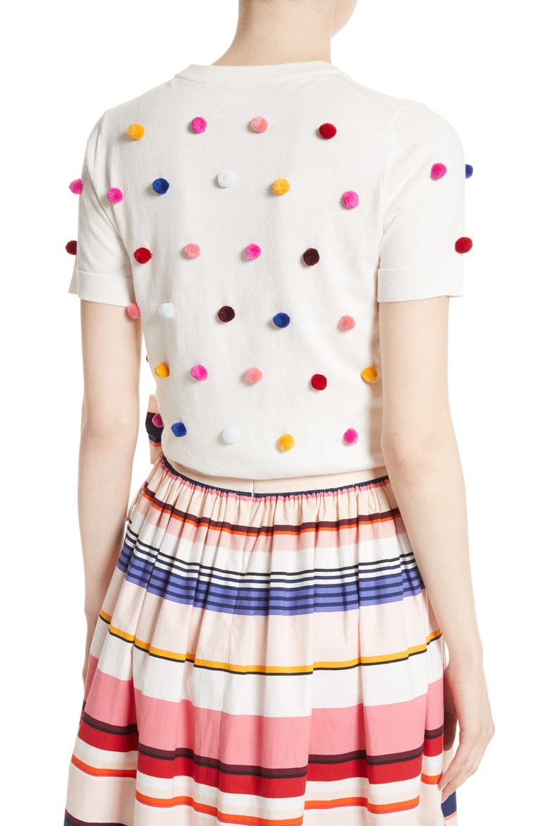 pom embellished cotton & cashmere sweater, Alternate, color, CREAM MULTI