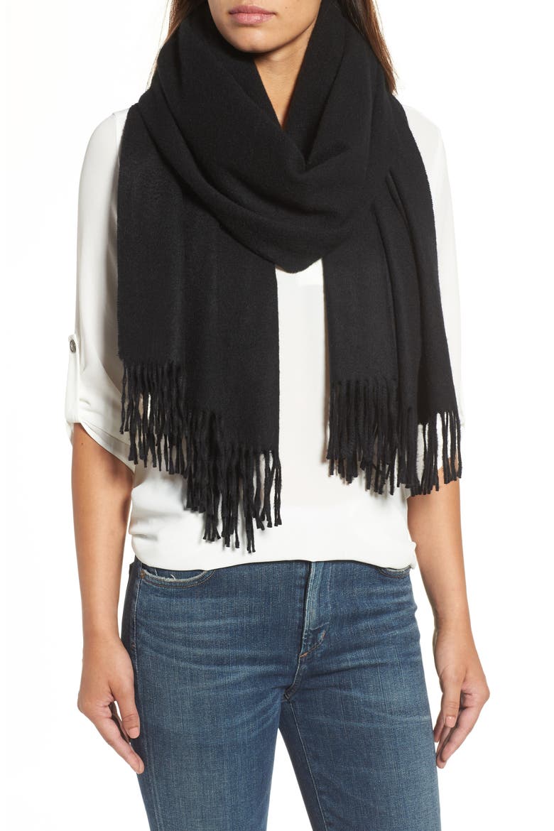 Oversize Cashmere Wrap, Alternate, color, BLACK