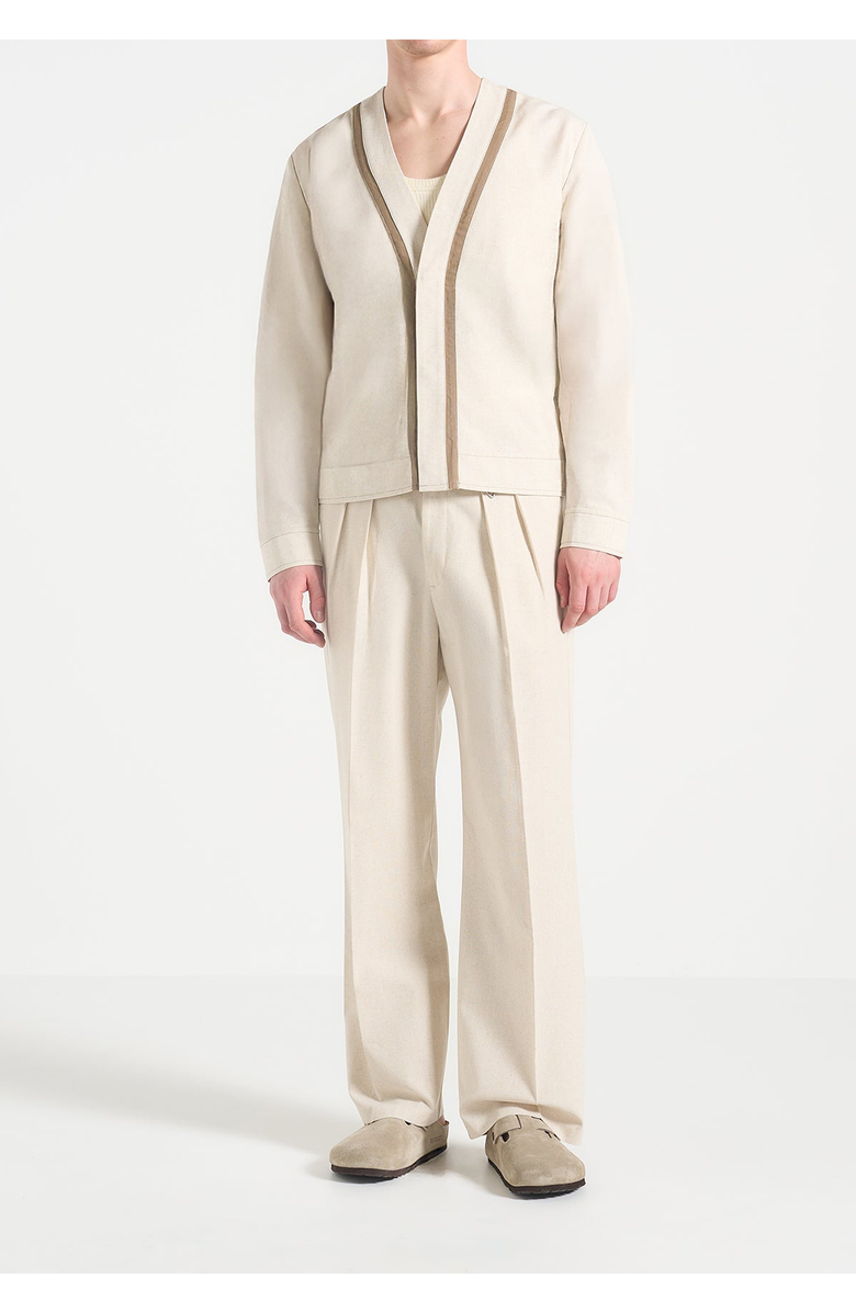 Manière De Voir Alain Linen Cardigan with Contrast Placket, Main, color, Natural