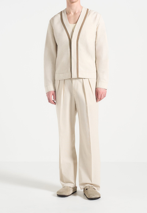 Alain Linen Cardigan with Contrast Placket