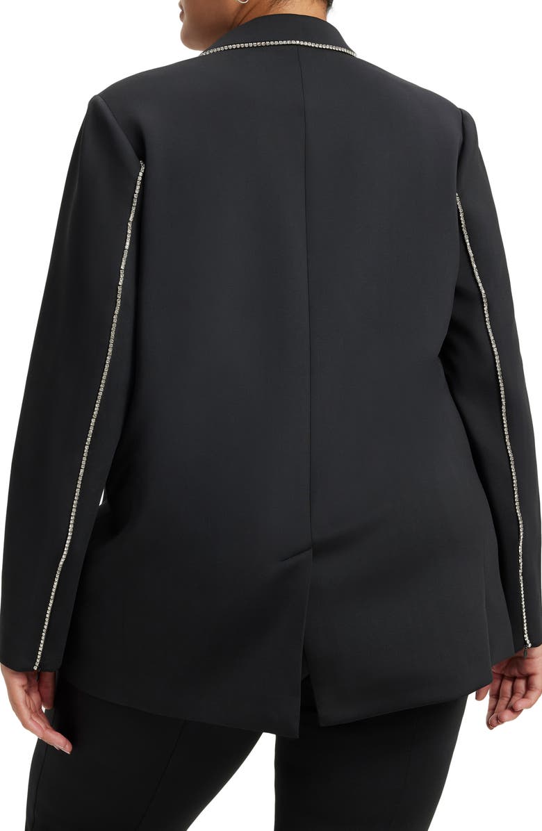 Good American Crystal Embellished Double Breasted Scuba Blazer, Alternate, color, Black001