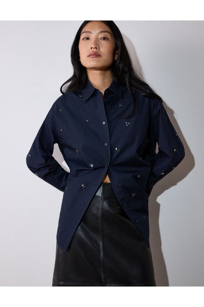 Embellished Poplin Shirt, Main, color, Navy/Multi