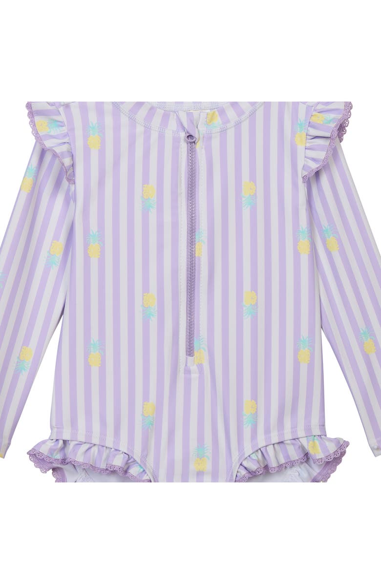 OSHKOSH BGOSH Pineapple Long Sleeve Rashguard Swimsuit & Hat Set, Alternate, color, Purple