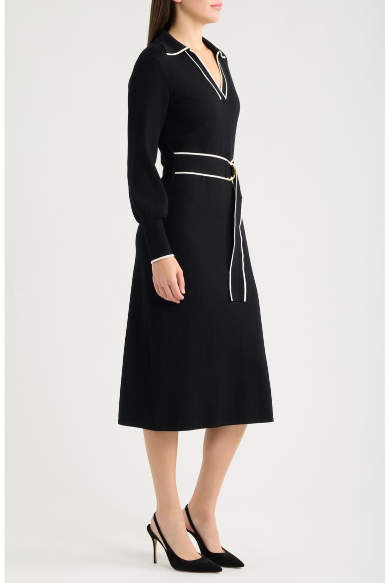 Tie Waist Long Sleeve Sweater Midi Dress, Alternate, color, BLACK IVORY