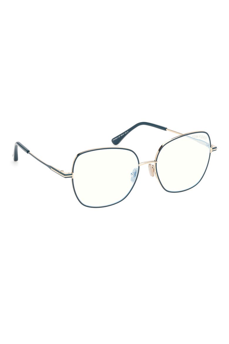 56mm Square Blue Light Blocking Glasses, Alternate, color, SHINY TEAL PALE GOLD BLUE