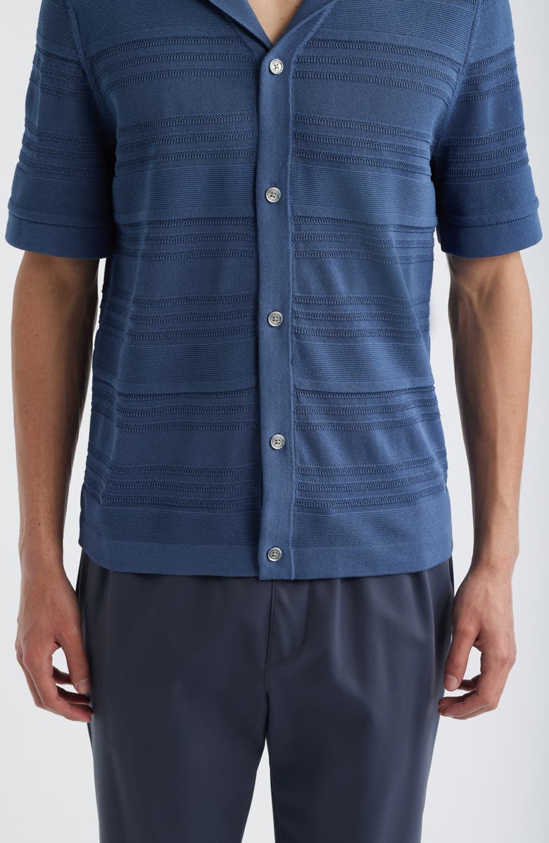 Reiss Darsham Textured Stripe Camp Collar Cardigan, Alternate, color, Airforce Blue