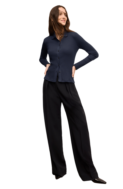 M.m.lafleur Nala Knit Button-down In Black