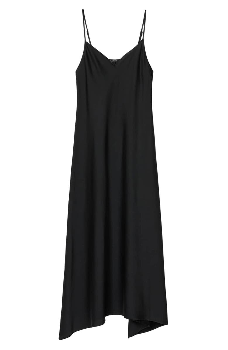 AllSaints Leona Handkerchief Hem Maxi Slipdress, Alternate, color, Black
