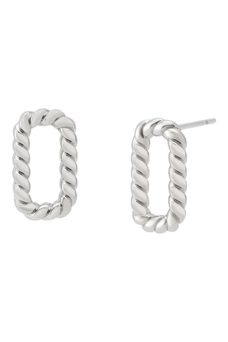 Rope Hex Stud Earrings, Main, color, RHODIUM