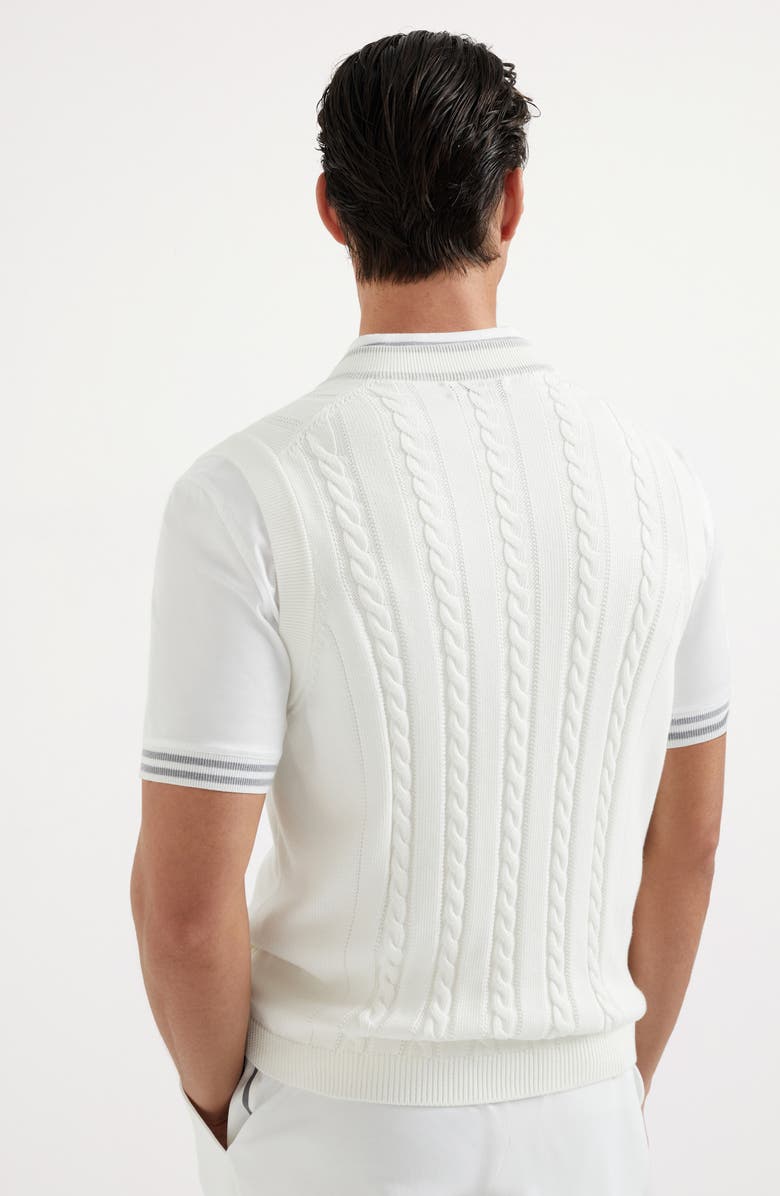 Brunello Cucinelli Cotton cable knit vest with tennis badge, Alternate, color, 