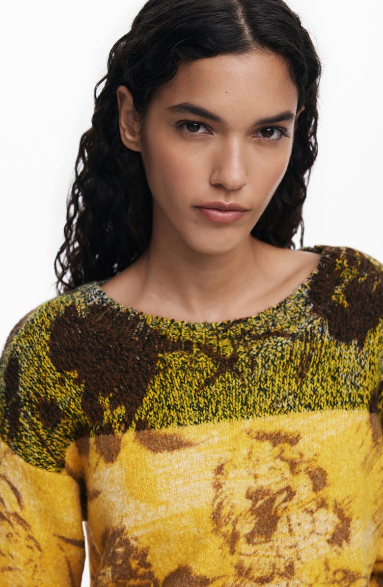 Desigual Abstract Floral Sweater, Alternate, color, Yellow