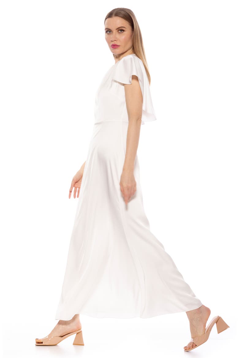 Danica Capelet Sleeve Satin Maxi Dress, Alternate, color, IVORY