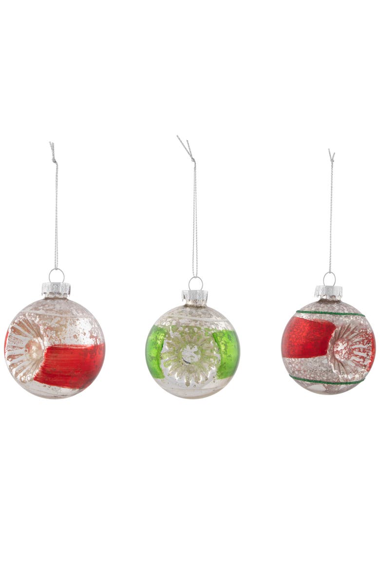 Northlight Retro Reflector 2-Finish Christmas Glass Ornaments - 3.25" - Green and Red - 9ct, Alternate, color, Silver