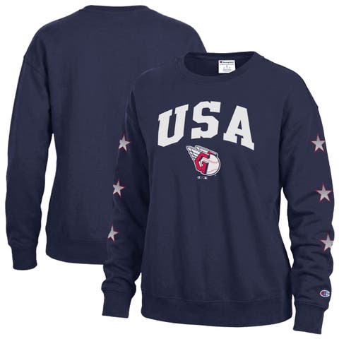 Women's Champion Navy Cleveland Guardians Americana Fleece Crewneck Sweatshirt