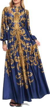 FLYING TOMATO Print Long Sleeve Maxi Dress