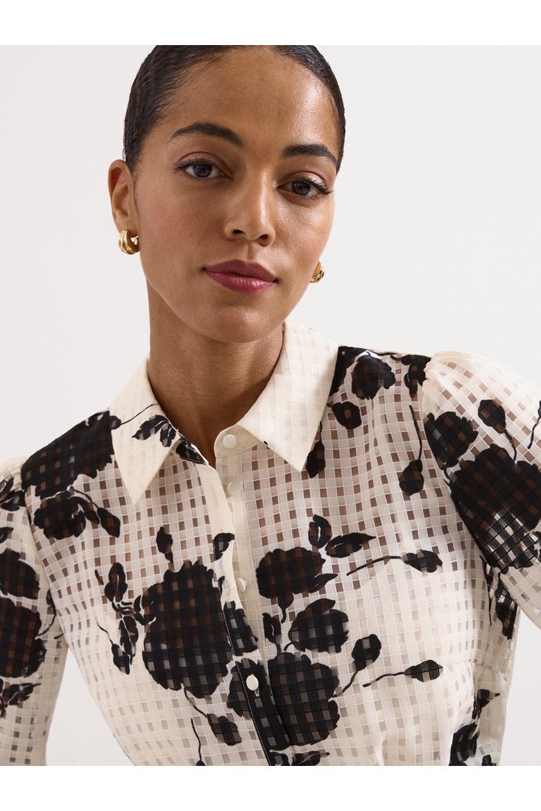 Natalie Floral Belted Shirt Dress, Alternate, color, Ivory