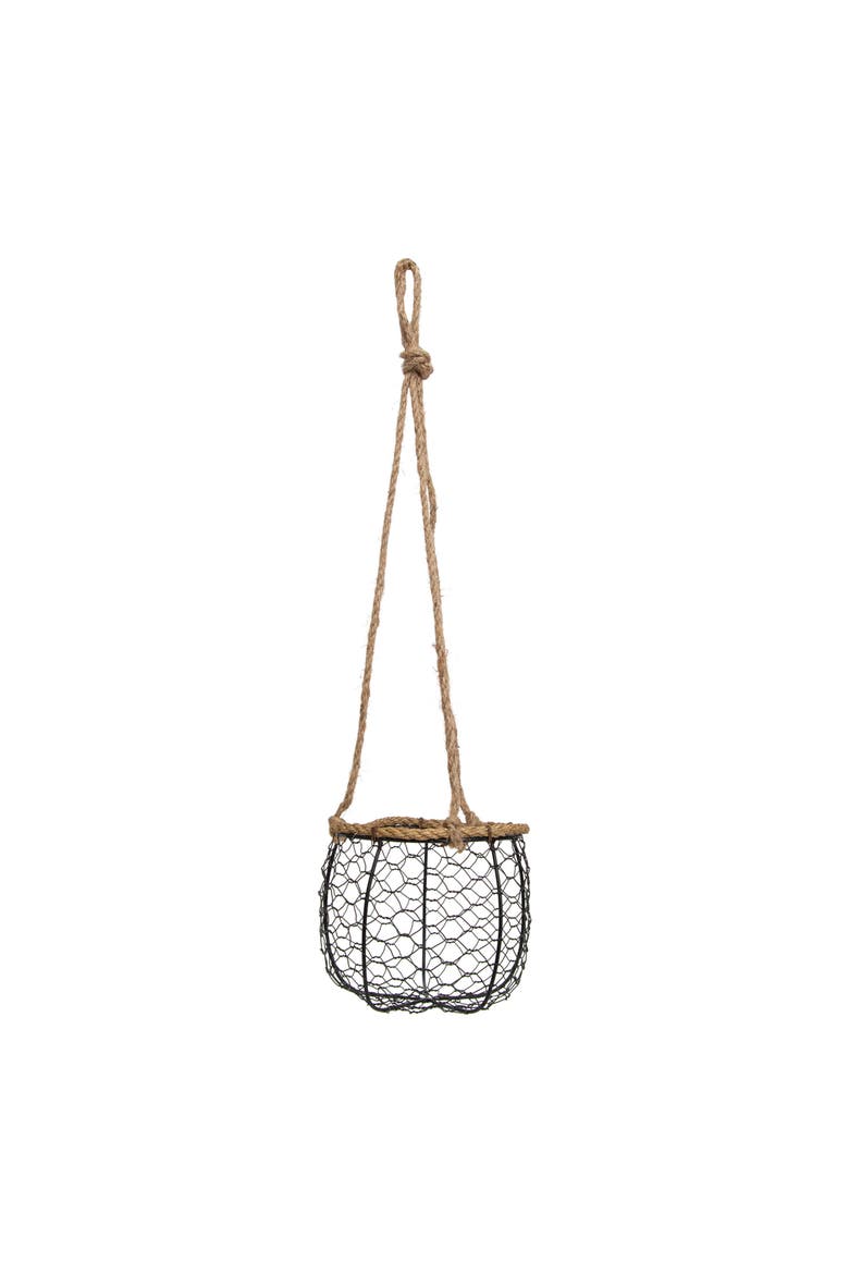 Hanging Basket Black Metal & Jute Planter, Main, color, Black
