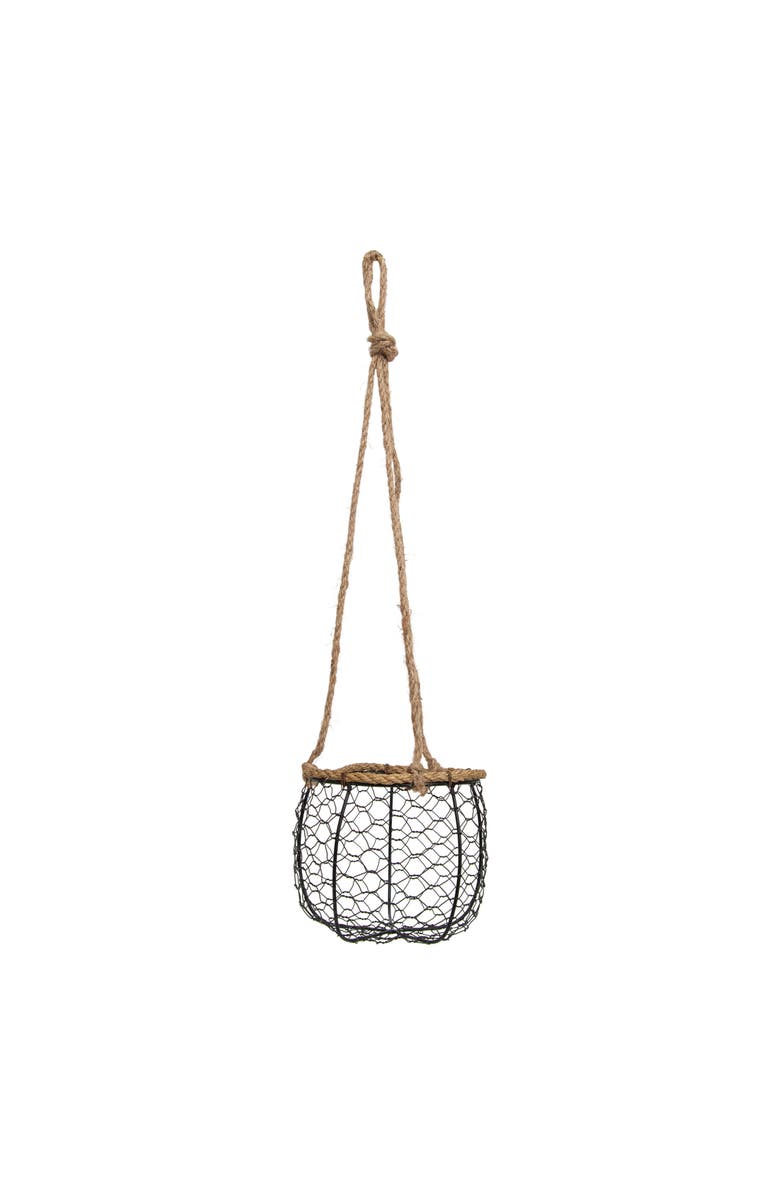 Foreside Home and Garden Hanging Basket Black Metal & Jute Planter, Main, color, Black