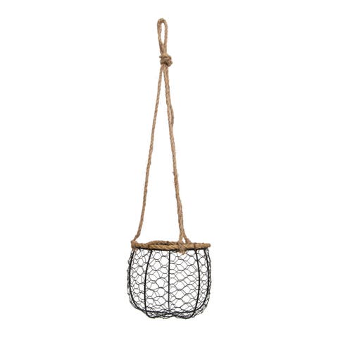 Hanging Basket Black Metal & Jute Planter