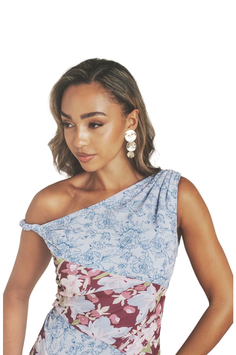 Floral Print Twist Detail Ruffle Dress, Alternate, color, Pale Blue
