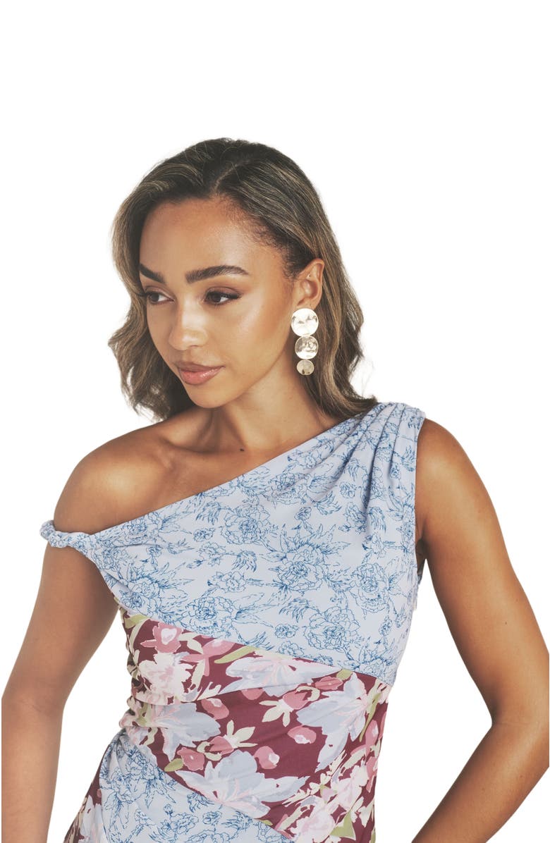 Six Stories Floral Print Twist Detail Ruffle Dress, Alternate, color, Pale Blue