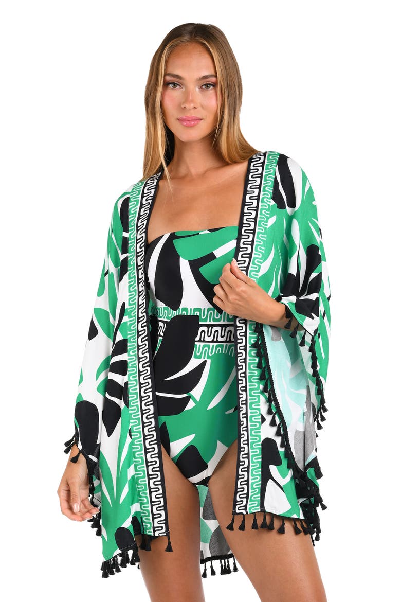 Monstera Tassel Trim Cover-Up, Alternate, color, GREEN MULTI