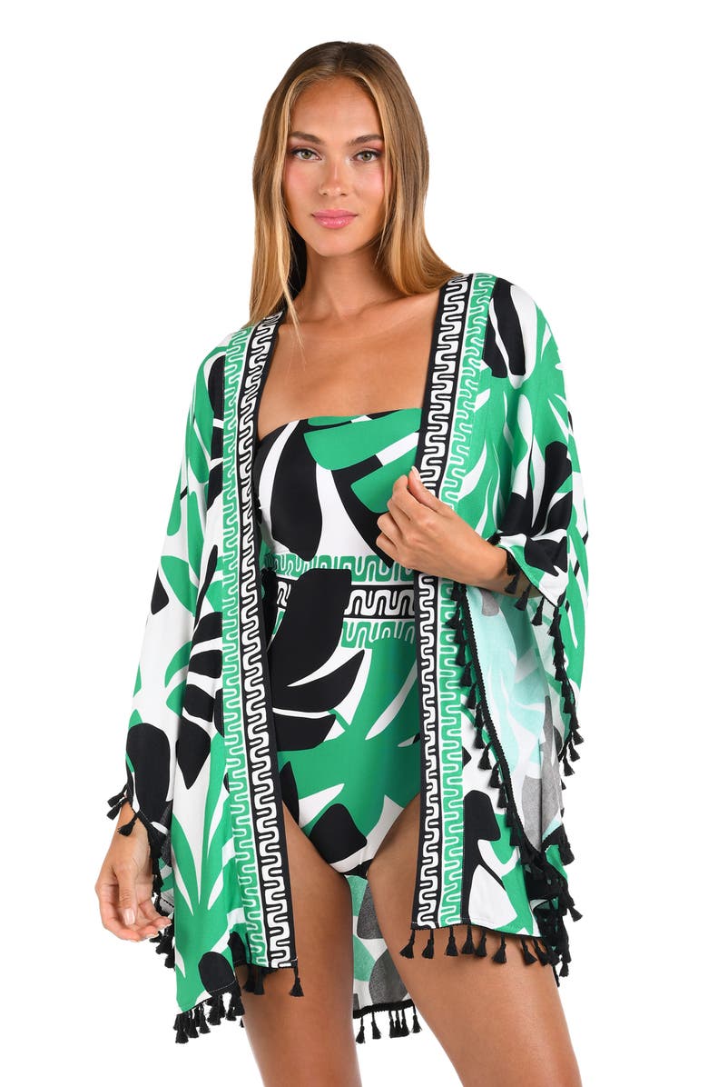 Sunshine 79 Monstera Tassel Trim Cover-Up, Alternate, color, Green Multi