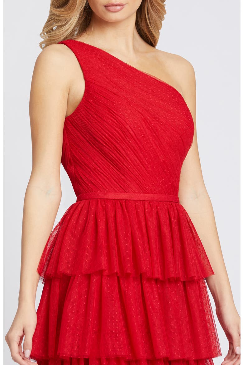 Ruffled One-Shoulder A-Line Gown, Alternate, color, RED
