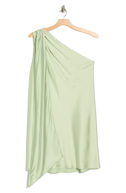 One-Shoulder Satin Shift Dress with Scarf (Plus)