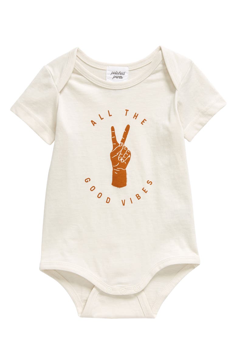POLISHED PRINTS All the Good Vibes Organic Cotton Bodysuit, Main, color,