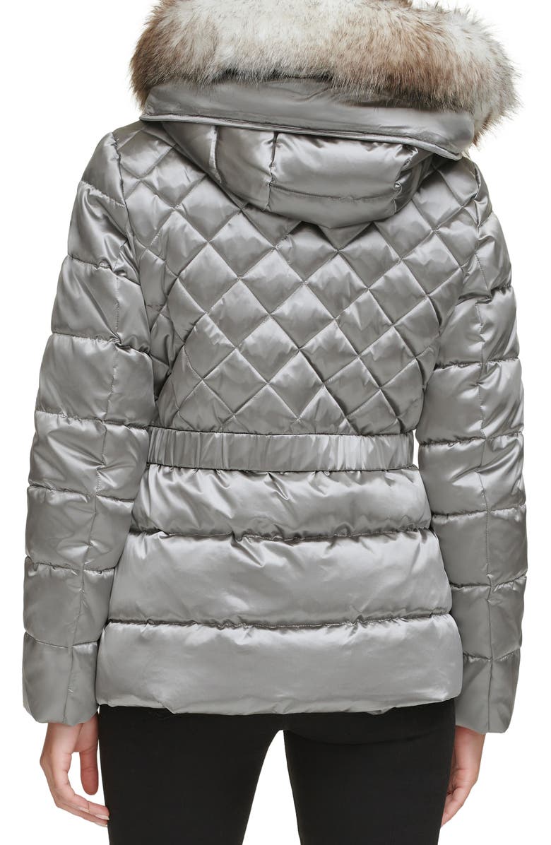 Kenneth Cole New York Core Mixed Puffer Jacket with Faux Fur Trim, Alternate, color, Gunmetal