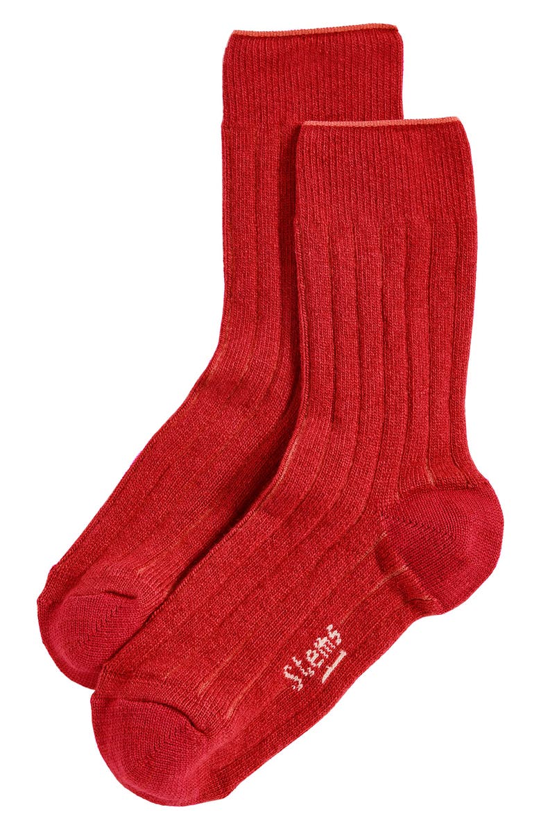 Stems Luxe Merino Wool & Cashmere Blend Crew Socks, Main, color, Red
