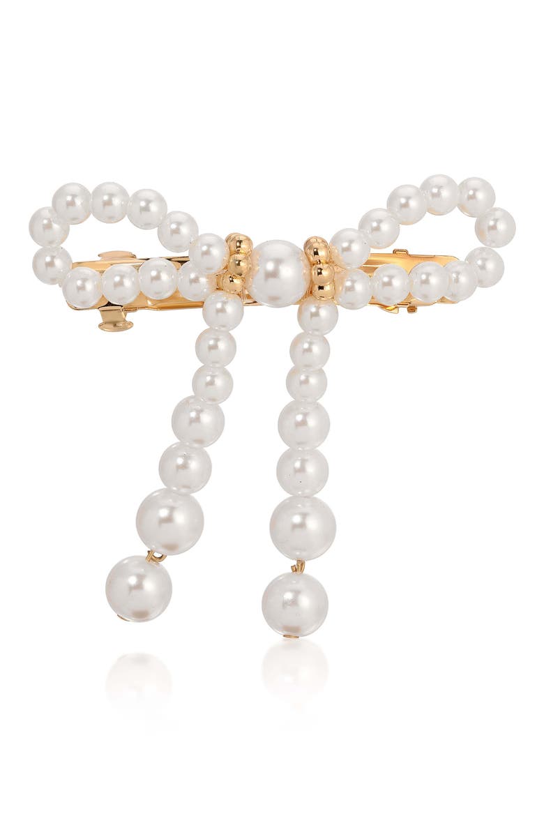 Aurora Faux Pearl Barrette, Main, color, GOLD
