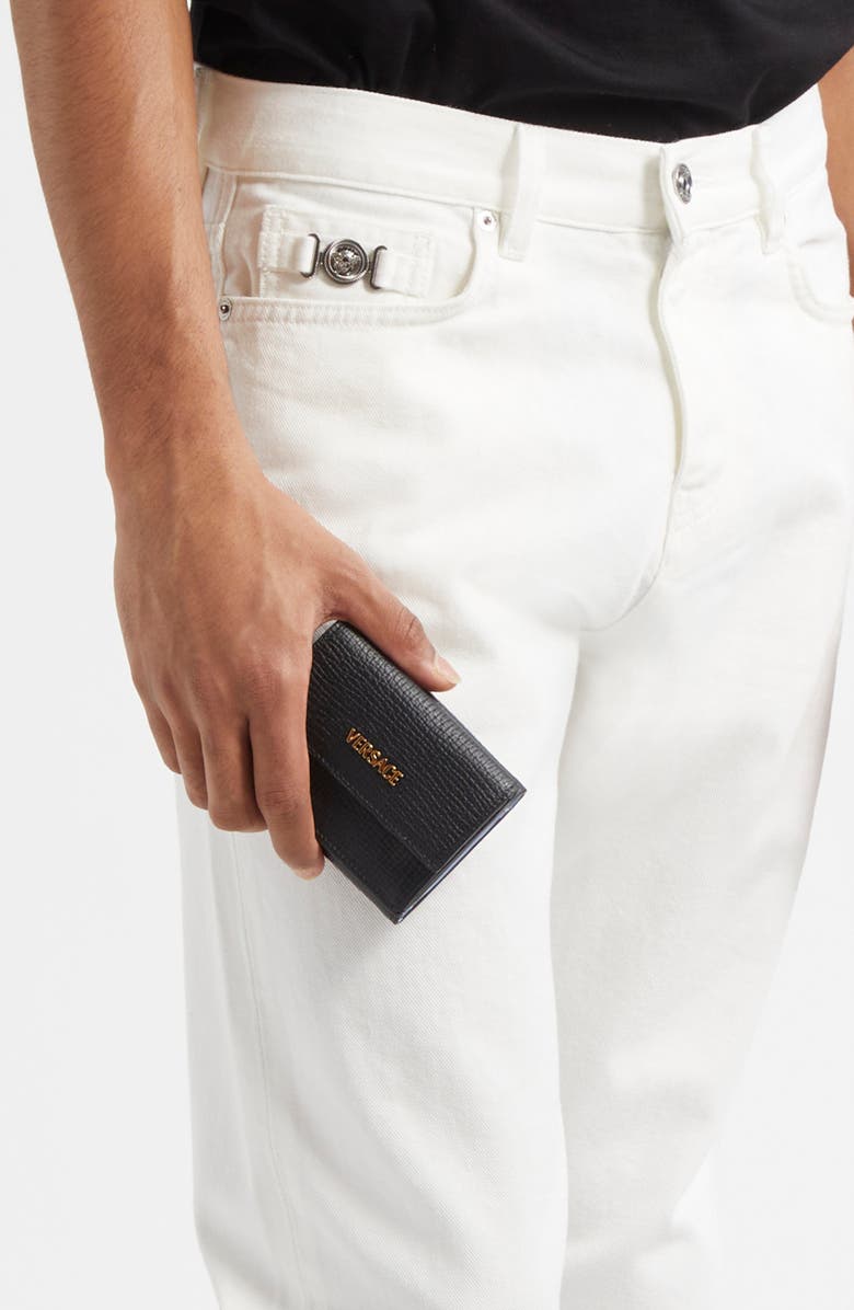 Versace Trifold Leather Wallet, Alternate, color, Black-Versace Gold