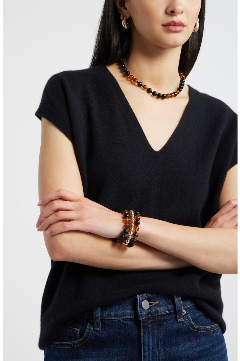 Set of 3 Beaded Bracelet, Alternate, color, BROWN- BLACK- GOLD