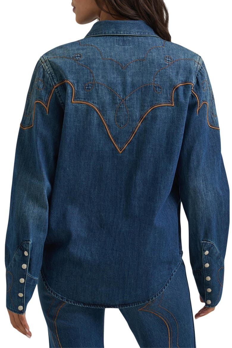 Tess Dramatic Collar Western Denim Shirt, Alternate, color, SALOON SHADOW