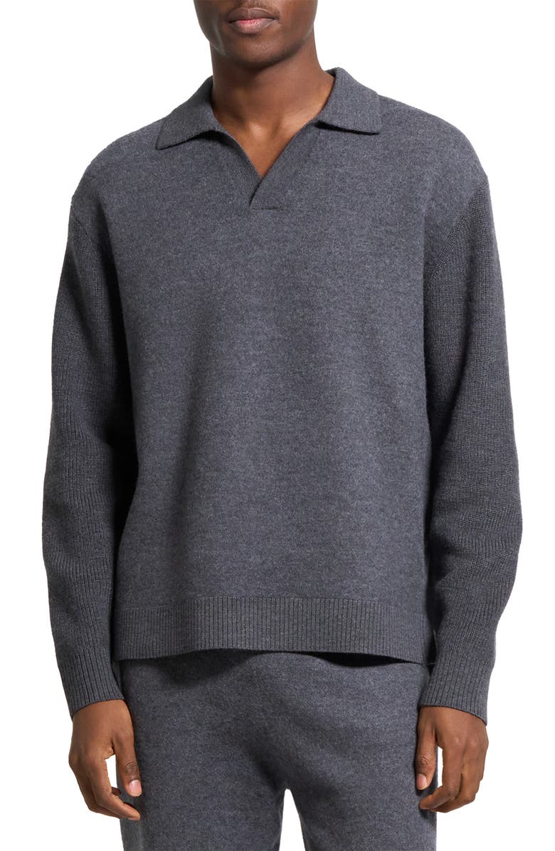 Theory Boiled Merino Wool Johnny Collar Sweater, Main, color, Dark Grey Melange