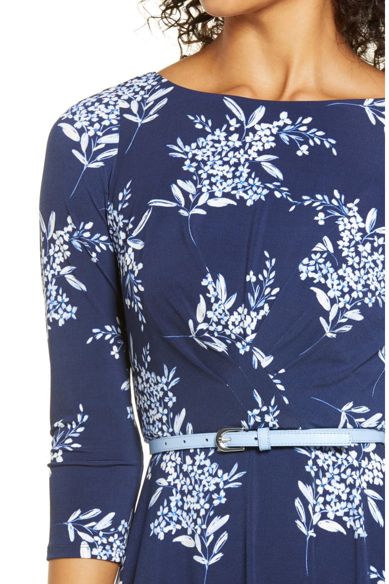 Belted Long Sleeve Dress, Alternate, color, NAVY