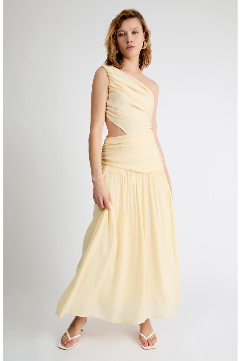 Delilah One-Shoulder Cutout Detail Draped Maxi Dress, Alternate, color, BUTTER