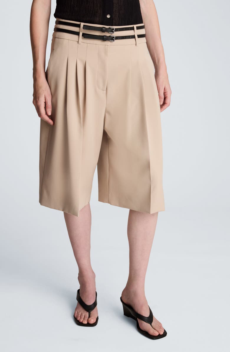 Kenneth Cole Belted Pleated Bermuda Shorts, Main, color, Timeless Taupe