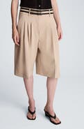 Kenneth Cole Belted Pleated Bermuda Shorts