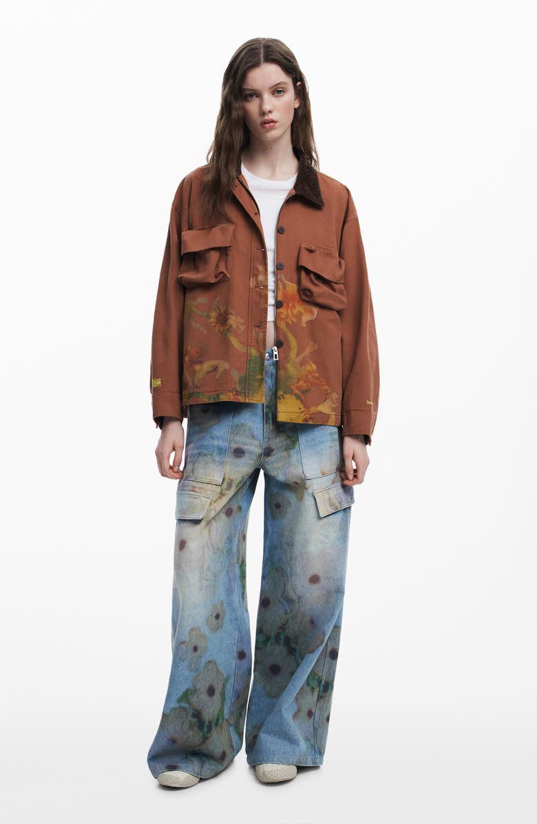 Desigual x Collina Strada Floral Print Trucker Jacket, Alternate, color, Khaki