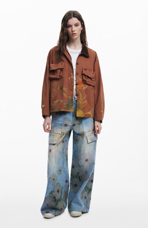 Desigual X Collina Strada Floral Print Trucker Jacket In Khaki
